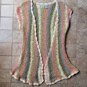 Anthropologie HWR Monogram Mahjong Sweater Vest Crochet Knit Open Weave Wrap M